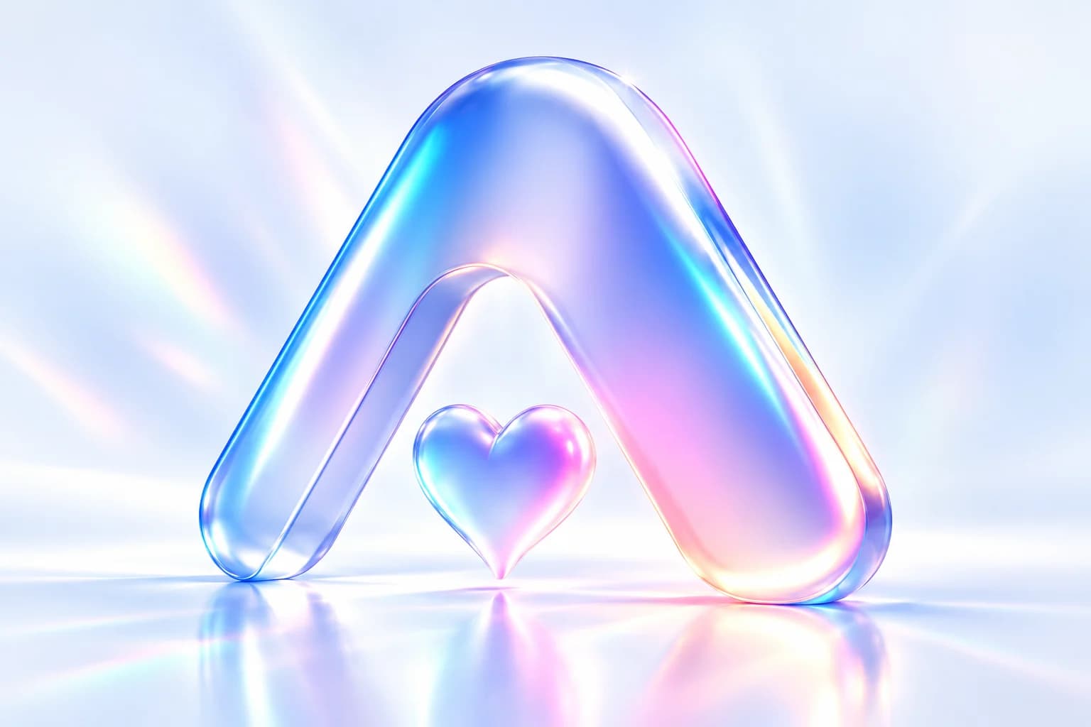 Glasskulptur nach dem herzförmigen A des C.A.R.E.-Logos mit farbigen Lichtreflexionen